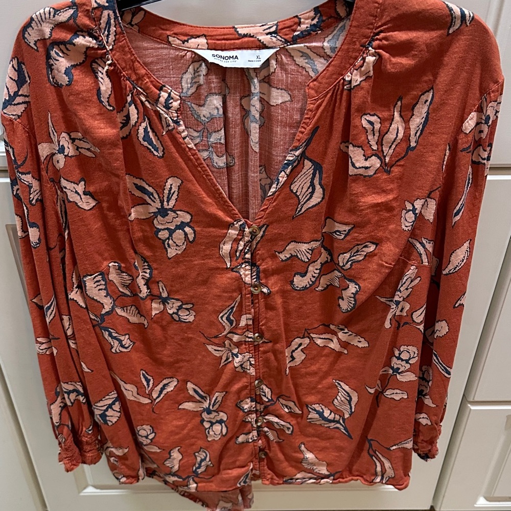 Sonoma Women's Terracotta Floral Blouse